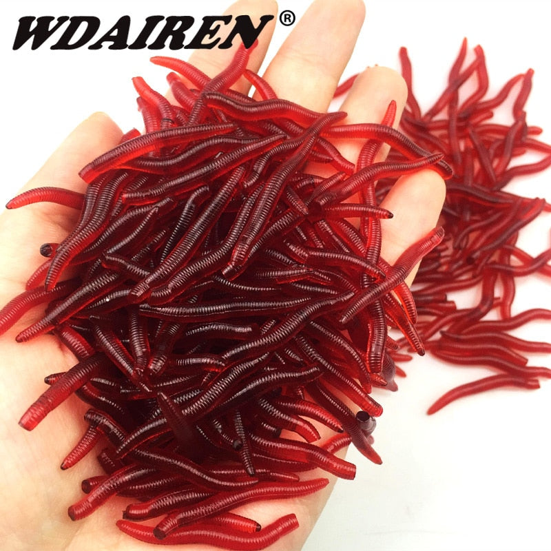 50pcs/lot Soft Lure Fishing Simulation Earthworm red Worms Artificial Fishing Lure Tackle Lifelike Fishy Smell Lures WD-160