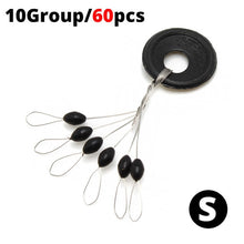 Load image into Gallery viewer, 60pcs 10Group Black Space Beans Carp fly fishing equipment Not To Hurt The Vertical Line Stopper Fishing Line Resistance Tackle