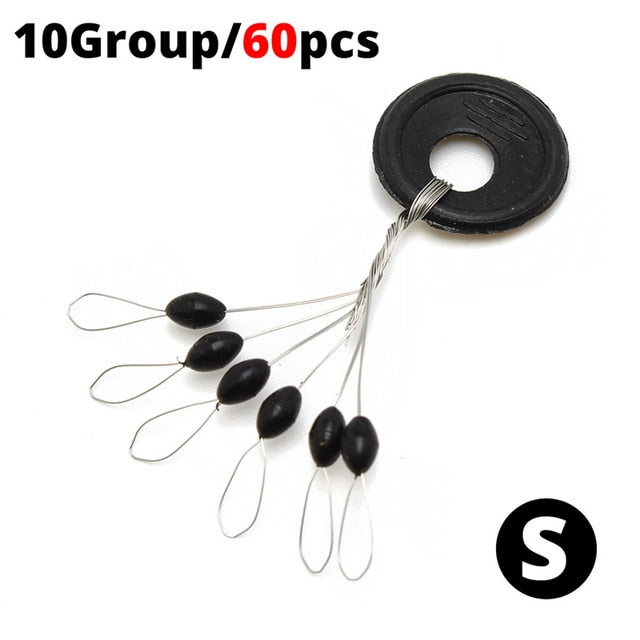 60pcs 10Group Black Space Beans Carp fly fishing equipment Not To Hurt The Vertical Line Stopper Fishing Line Resistance Tackle