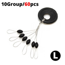 Load image into Gallery viewer, 60pcs 10Group Black Space Beans Carp fly fishing equipment Not To Hurt The Vertical Line Stopper Fishing Line Resistance Tackle