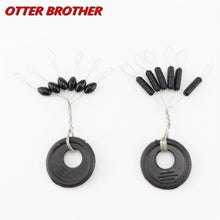 Load image into Gallery viewer, 60 Pcs 10 Groups/Set Float Black Rubber Stopper Fishing Bobber Stopper Float Oval Bean Space Fishing Line Tackle Accessories
