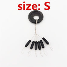Load image into Gallery viewer, 60 Pcs 10 Groups/Set Float Black Rubber Stopper Fishing Bobber Stopper Float Oval Bean Space Fishing Line Tackle Accessories