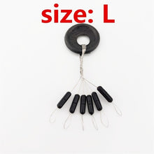 Load image into Gallery viewer, 60 Pcs 10 Groups/Set Float Black Rubber Stopper Fishing Bobber Stopper Float Oval Bean Space Fishing Line Tackle Accessories