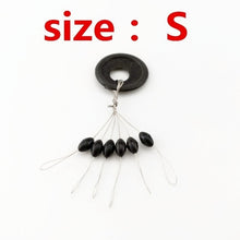 Load image into Gallery viewer, 60 Pcs 10 Groups/Set Float Black Rubber Stopper Fishing Bobber Stopper Float Oval Bean Space Fishing Line Tackle Accessories