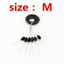 Load image into Gallery viewer, 60 Pcs 10 Groups/Set Float Black Rubber Stopper Fishing Bobber Stopper Float Oval Bean Space Fishing Line Tackle Accessories