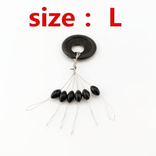 Load image into Gallery viewer, 60 Pcs 10 Groups/Set Float Black Rubber Stopper Fishing Bobber Stopper Float Oval Bean Space Fishing Line Tackle Accessories